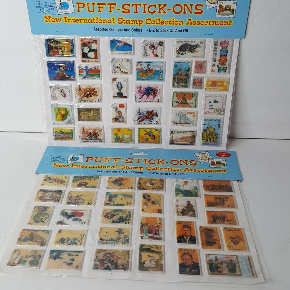 Puff Stick Ons International Stamp Collection Puffy Stickers Sealed